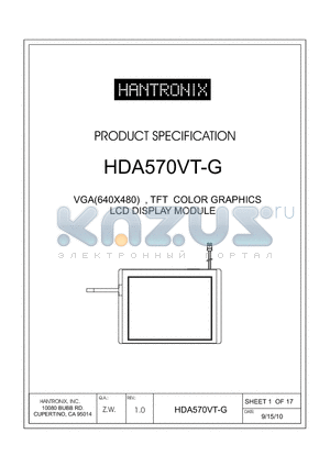 HDA570VT-G datasheet - VGA(640X480) , TFT COLOR GRAPHICS LCD DISPLAY MODULE