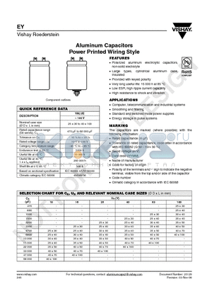 MALLEY01AB433E02W datasheet - Aluminum Capacitors Power Printed Wiring Style