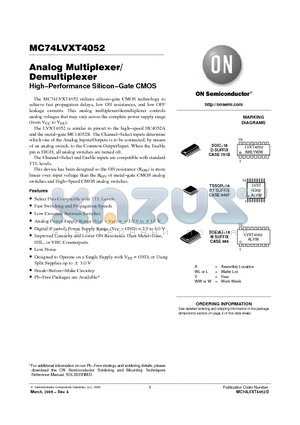 MC74LVXT4052DT datasheet - Analog Multiplexer/Demultiplexer High−Performance Silicon−Gate CMOS