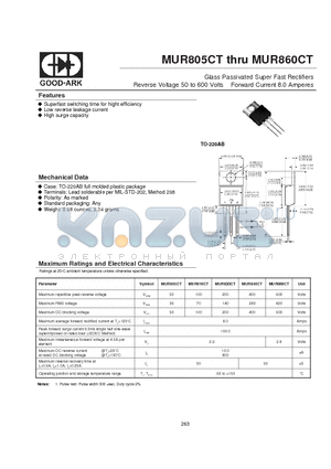 MUR860CT datasheet - Glass Passivated Super Fast Rectifiers