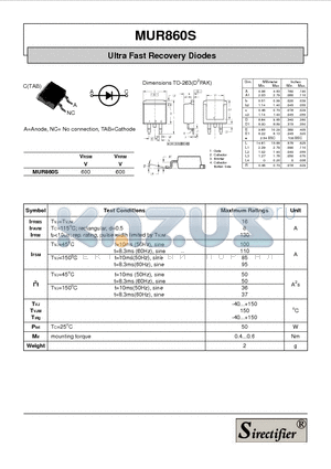 MUR860S datasheet - Ultra Fast Recovery Diodes