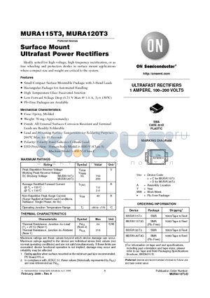 MURA115T3G datasheet - ULTRAFAST RECTIFIERS 1 AMPERE, 100−200 VOLTS