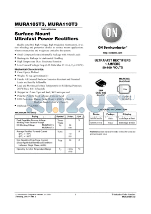 MURA105T3 datasheet - Surface Mount Ultrafast Power Rectifiers