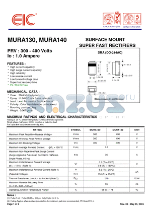 MURA130 datasheet - SURFACE MOUNT SUPER FAST RECTIFIERS