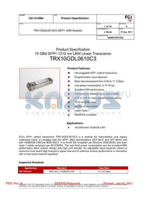 GS-12-0984 datasheet - TRX10GDL0610C3 (SFP LRM Module)