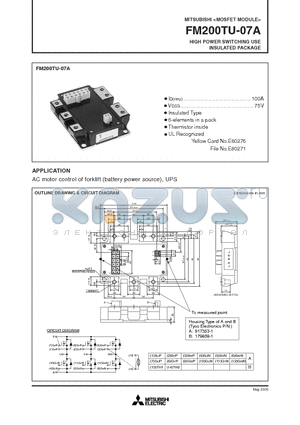 FM200TU-07A datasheet - HIGH POWER SWITCHING USE INSULATED PACKAGE