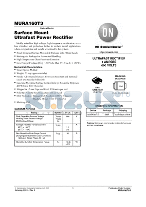 MURA160T3 datasheet - Surface Mount Ultrafast Power Rectifier