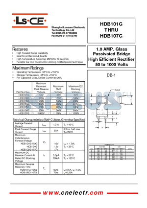 HDB101G datasheet - 1.0Amp glass passivated bridge high efficient rectifier 50to1000 volts