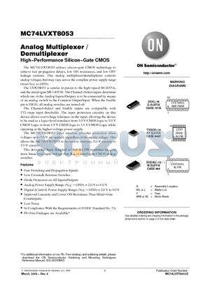 MC74LVXT8053DR2 datasheet - Analog Multiplexer / Demultiplexer High−Performance Silicon−Gate CMOS