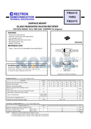 FM204C datasheet - SURFACE MOUNT GLASS PASSIVATED SILICON RECTIFIER VOLTAGE RANGE 50 to 1000 Volts CURRENT 2.0 Amperes