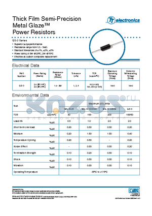 GS-31001000GLFSLT datasheet - Thick Film Semi-Precision Metal Glaze Power Resistors