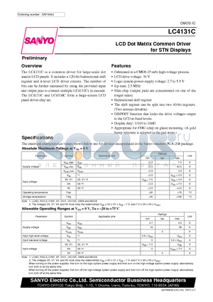 LC4131C datasheet - LCD Dot Matrix Common Driver for STN Displays