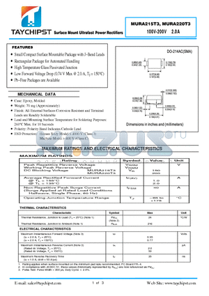 MURA215T3 datasheet - Surface Mount Ultrafast Power Rectifiers