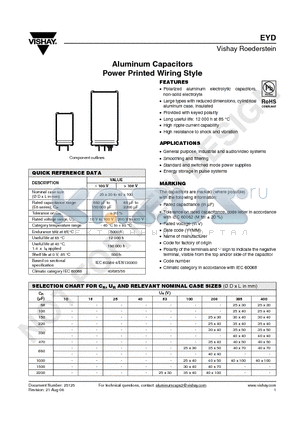 MALPEYD00AB410L02W datasheet - Aluminum Capacitors Power Printed Wiring Style