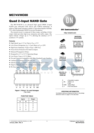 MC74VHC00MEL datasheet - Quad 2−Input NAND Gate