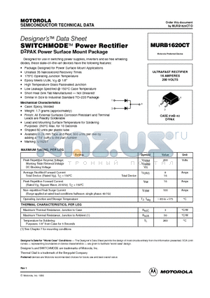 MURB1620CT datasheet - ULTRAFAST RECTIFIER 16 AMPERES 200 VOLTS
