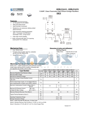 HDBLS102G datasheet - 1.0AMP. Glass Passivated High Efficient Bridge Rectifiers