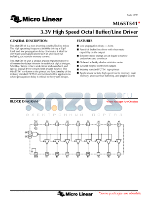 ML65T541CK datasheet - 3.3V High Speed Octal Buffer/Line Driver