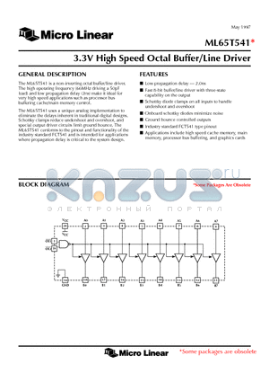ML65T541CS datasheet - 3.3V High Speed Octal Buffer/Line Driver