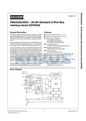 FM24C02U datasheet - 2K-Bit Standard 2-Wire Bus Interface Serial EEPROM