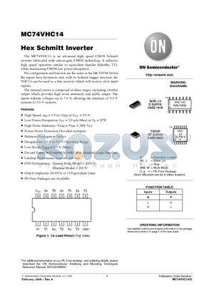 MC74VHC14DR2G datasheet - Hex Schmitt Inverter