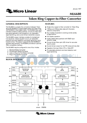 ML6680CQ datasheet - Token Ring Copper-to-Fiber Converter