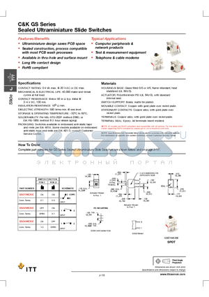 GS04MCBE datasheet - Sealed Ultraminiature Slide Switches