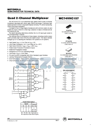 MC74VHC157M datasheet - Quad 2-Channel Multiplexer