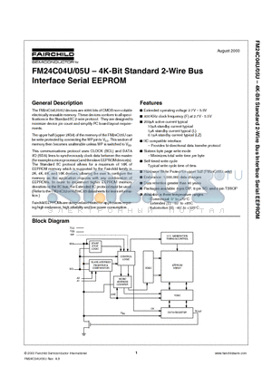 FM24C04ULZ datasheet - 4K-Bit Standard 2-Wire Bus Interface Serial EEPROM