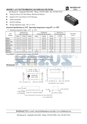 HR002 datasheet - HOME LAN NETWORKING BANDPASS FILTERS