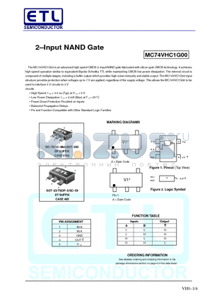 MC74VHC1G00DTT1 datasheet - 2-Input NAND Gate
