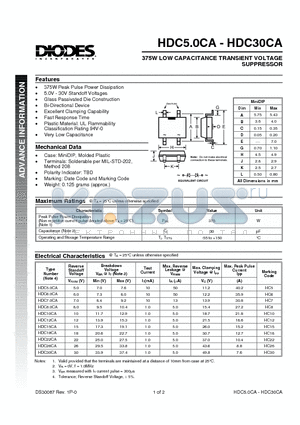 HDC30CA datasheet - 375W LOW CAPACITANCE TRANSIENT VOLTAGE SUPPRESSOR