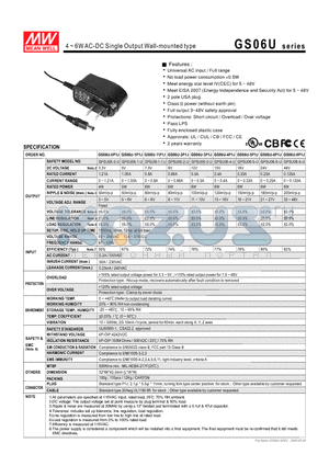 GS06U-1P1J datasheet - 4 ~ 6WAC-DC Single Output Wall-mounted type