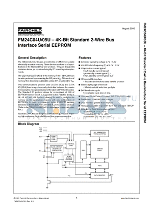 FM24C09 datasheet - 4K-Bit Standard 2-Wire Bus Interface Serial EEPROM