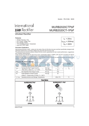 MURB2020CT-1TRR datasheet - Ultrafast Rectifier