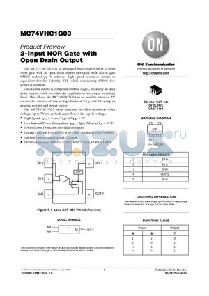MC74VHC1G03 datasheet - 2-Input NOR Gate with Open Drain Output