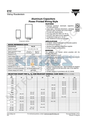 MALPEYZ00AB468E02W datasheet - Aluminum Capacitors Power Printed Wiring Style
