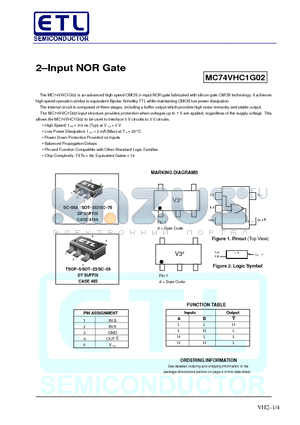 MC74VHC1G04DTT1 datasheet - 2-Input NOR Gate