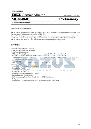 ML7048 datasheet - 3-Channel Single Rail CODEC