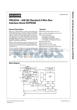 FM24C64V datasheet - 64K-Bit Standard 2-Wire Bus Interface Serial EEPROM