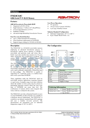 FM24C64C-GTR datasheet - 64Kb Serial 5V F-RAM Memory