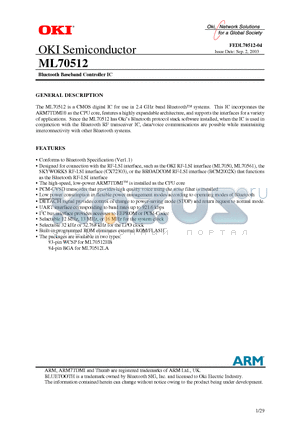 ML70512LA datasheet - Bluetooth Baseband Controller IC