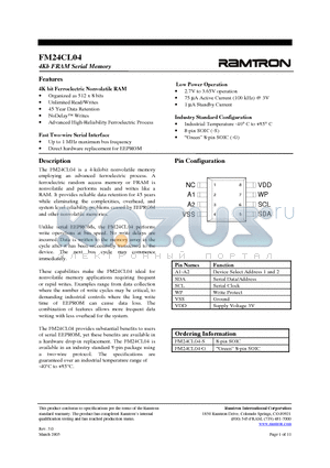 FM24CL04-S datasheet - 4Kb FRAM Serial Memory