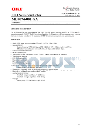 ML7074-001 datasheet - VoIP CODEC