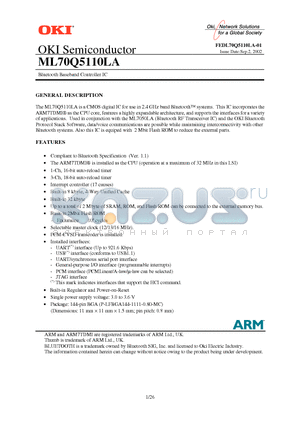 ML70Q5110LA datasheet - Bluetooth Baseband Controller IC