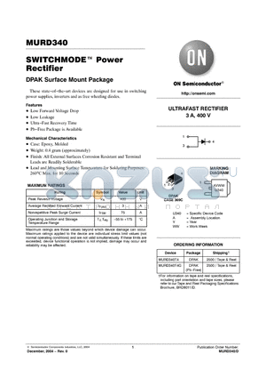 MURD340T4G datasheet - SWITCHMODE  Power Rectifier