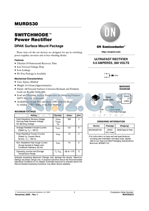 MURD530 datasheet - SWITCHMODE Power Rectifier DPAK Surface Mount Package