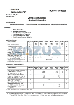 MURC860 datasheet - MURC805-MURC860 Ultrafast Silicon Die