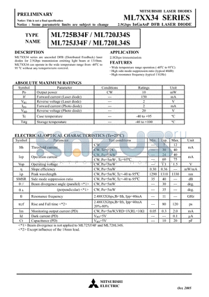 ML725B34F datasheet - 2.5Gbps InGaAsP DFB LASER DIODE