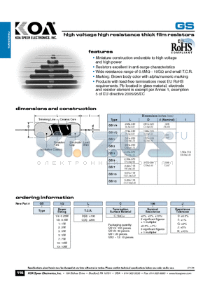 GS10DC106F datasheet - high voltage high resistance thick film resistors